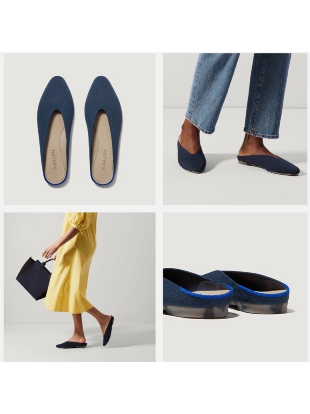 RETIRED Rothy's Almond Demi navy mules with leopard print sole